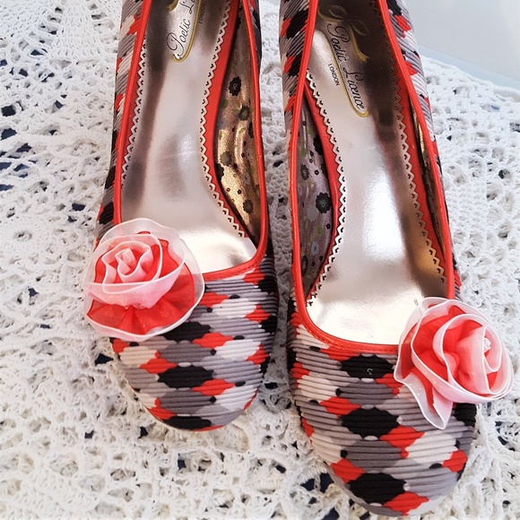 Poetic License Shoes - Poetic License London Red White Wicker Heels